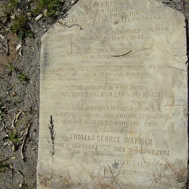 WARNER William Johnstone 1852-1953 :: WARNER Ebenezar William 1853-1854 :: WARNER Thomas George 1855-1881