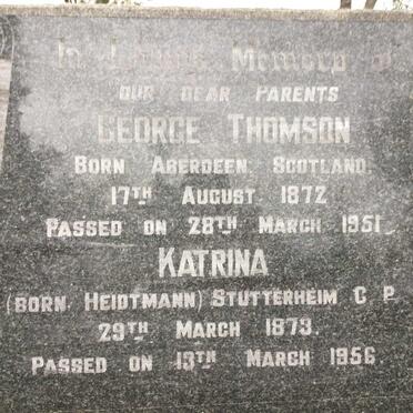 THOMSON George 1872-1951 &amp; Katrina HEIDTMANN 1873-1956