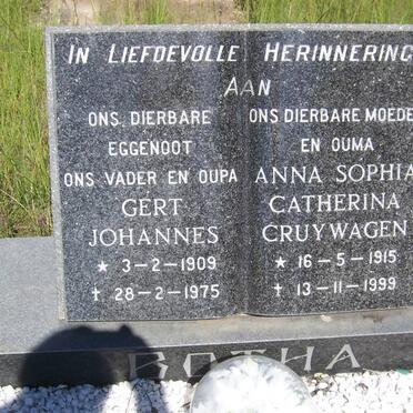BOTHA Gert Johannes 1909-1975 &amp; Anna Sophia Catherina CRUYWAGEN 1915-1999