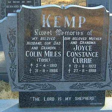 KEMP Colin Miles 1910-1986 &amp; Joyce Constance CURRIE 1922-1988