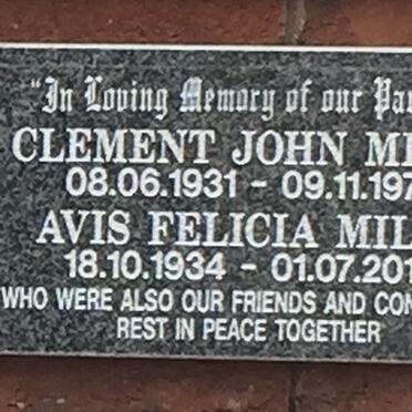 MILES Clement John 1931-1979 &amp; Avis Felicia 1934-2013
