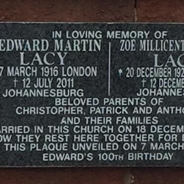 LACY Edward Martin 1916-2011 &amp; Zoe Millicent MILES 1924-2012