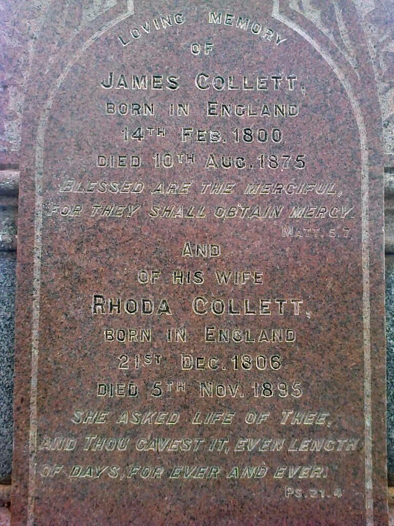 COLLETT James 1800-1875 &amp; Rhoda 1806-1895