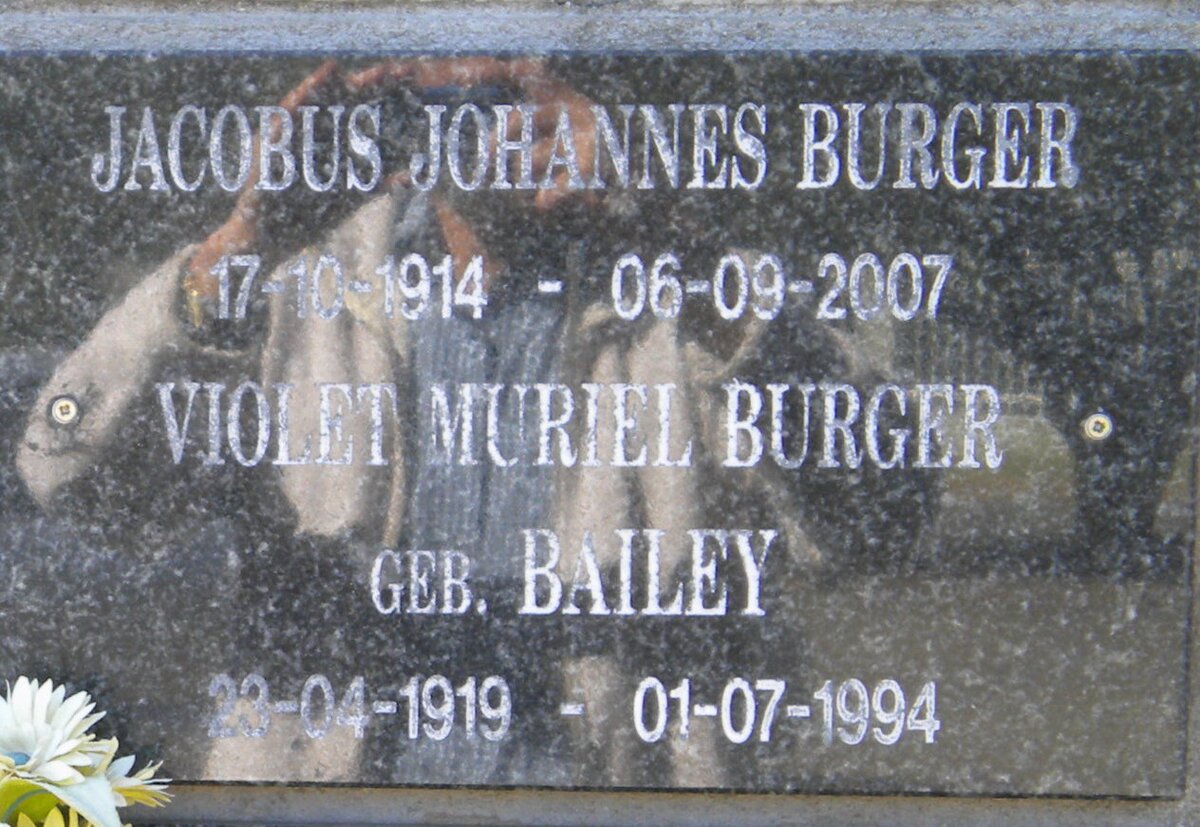 BURGER Jacobus Johannes 1914-2007 &amp; Violet Muriel BAILEY 1919-1994