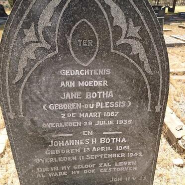 BOTHA Johannes H. 1861-1942 &amp; Jane DU PLESSIS 1867-1935