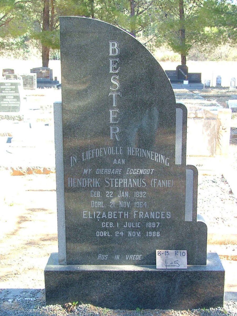 BESTER Hendrik Stephanus 1892-1964 &amp; Elizabeth Frances 1897-198?