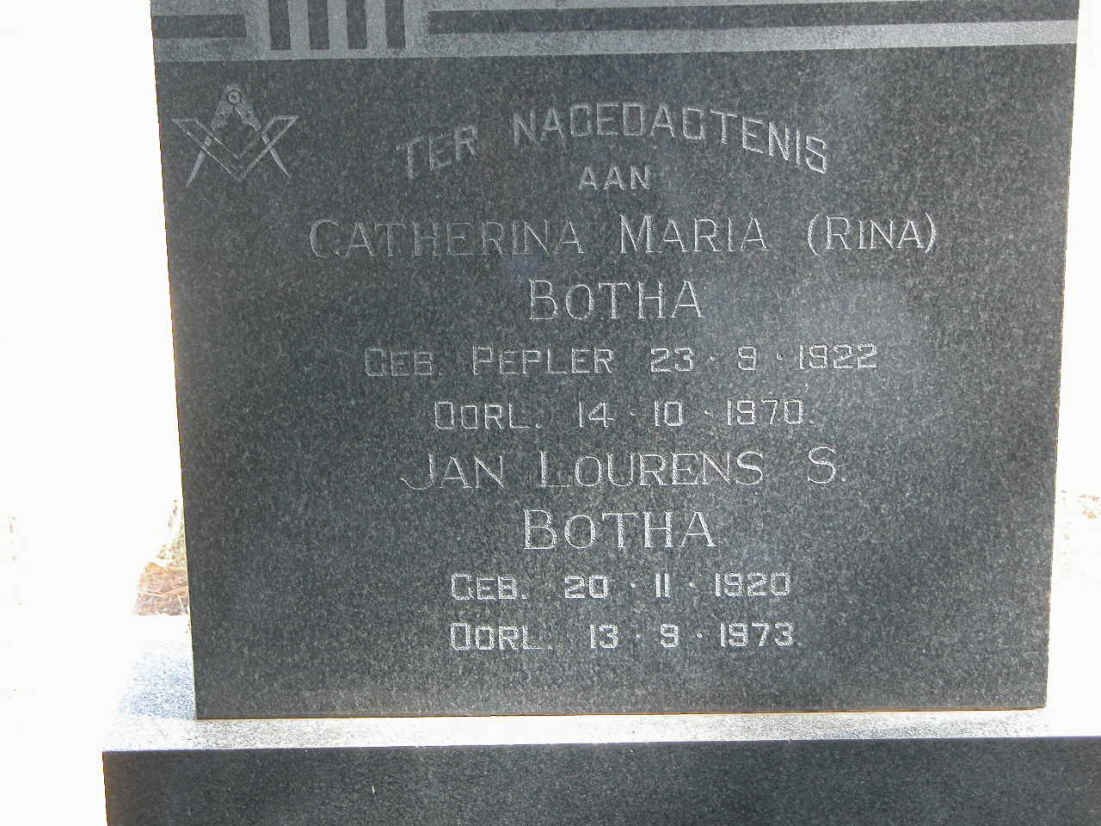 BOTHA Jan Lourens S. 1920-1973 &amp; Catherina Maria PEPLER 1922-1970