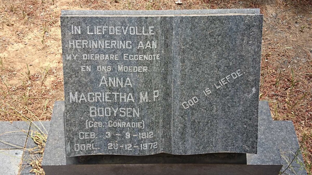 BOOYSEN Johannes Frederick 1910-1984 &amp; Anna Magrietha M.P. CONRADIE 1912-1972