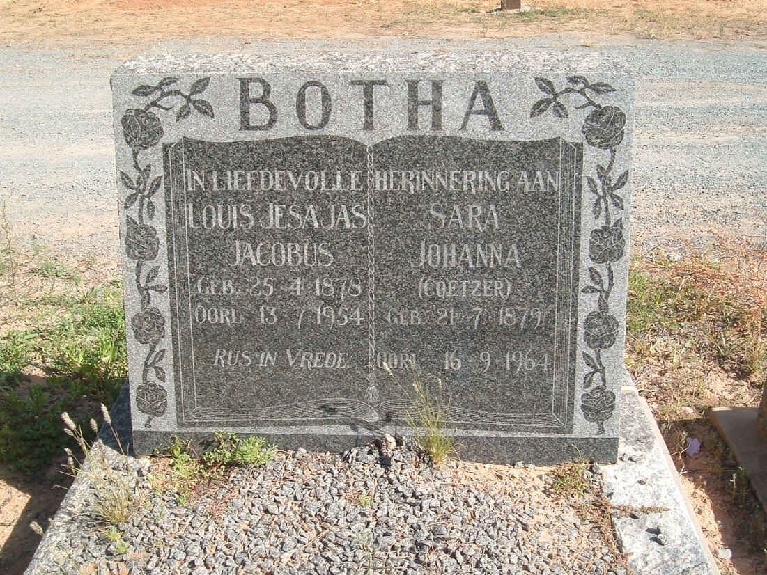 BOTHA Louis Jesajas Jacobus 1878-1954 &amp; Sara Johanna COETZER 1879-1964