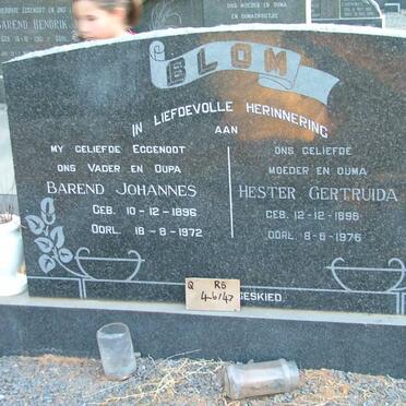 BLOM Barend Johannes 1896-1972 &amp; Hester Gertruida 1896-1976