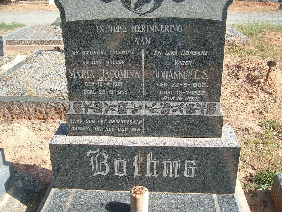 BOTHMA Johannes C.S. 1893-1958 &amp; Maria Jacomina ELS ?-1955