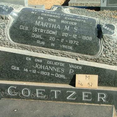 COETZER Johannes P. 1903- &amp; Martha M.S. STRYDOM 1908-1972