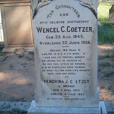 COETZER Wencel C. 1845-1926 &amp; Hendrina J. LOMBARD 1853-1935