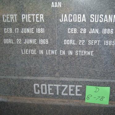 COETZEE Gert Pieter 1881-1969 &amp; Jacoba Susanna 1886-1985