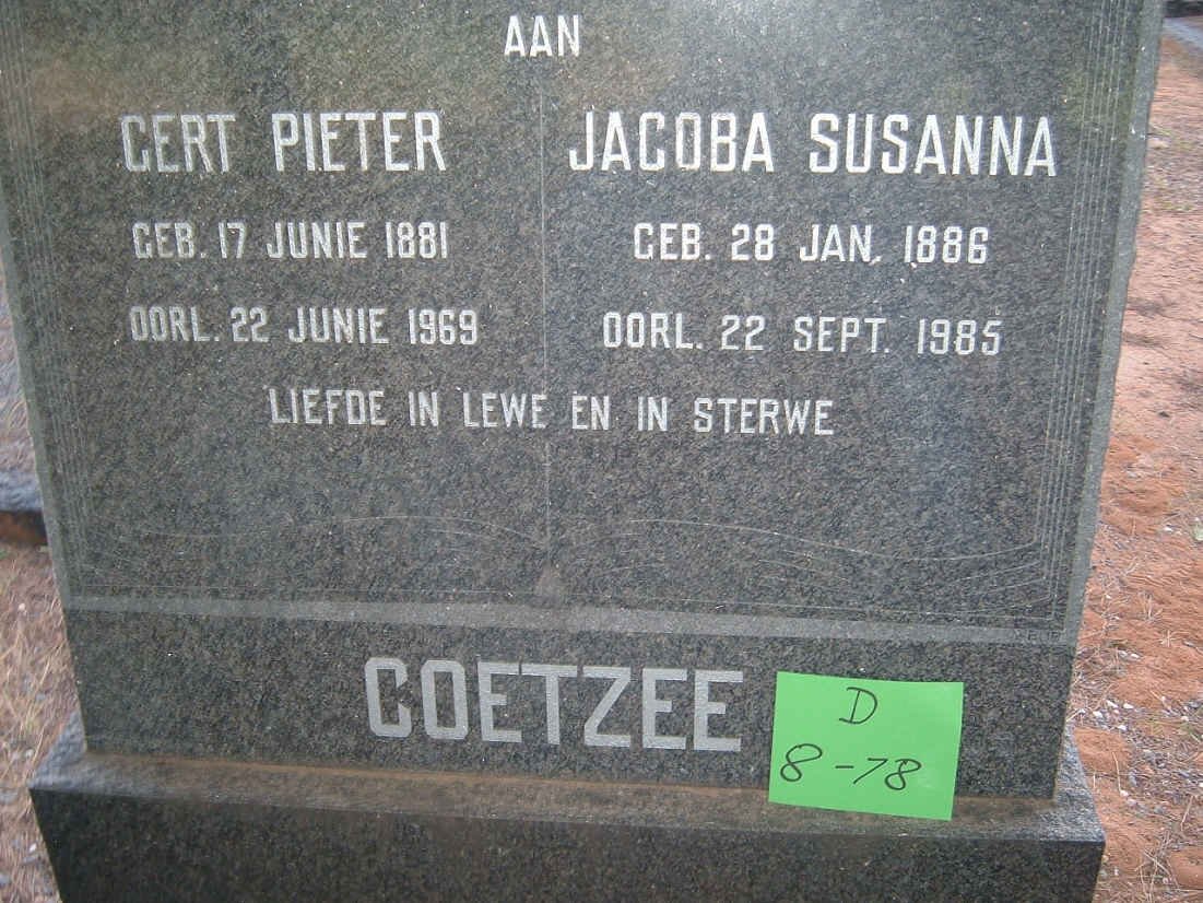 COETZEE Gert Pieter 1881-1969 &amp; Jacoba Susanna 1886-1985