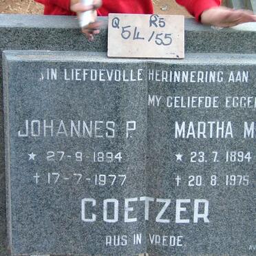 COETZER Johannes P. 1894-1977 &amp; Martha M. 1894-1975