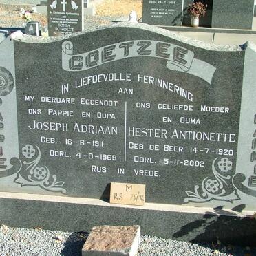 COETZER Joseph Adriaan1911-1969 &amp; Hester Antionette DE BEER 1920-2002