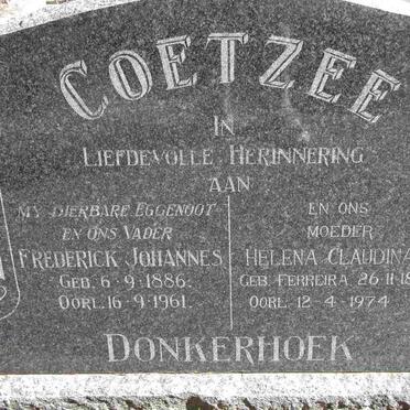 COETZEE Frederick Johannes 1886-1961 &amp; Helena Claudina FERREIRA 1885-1974