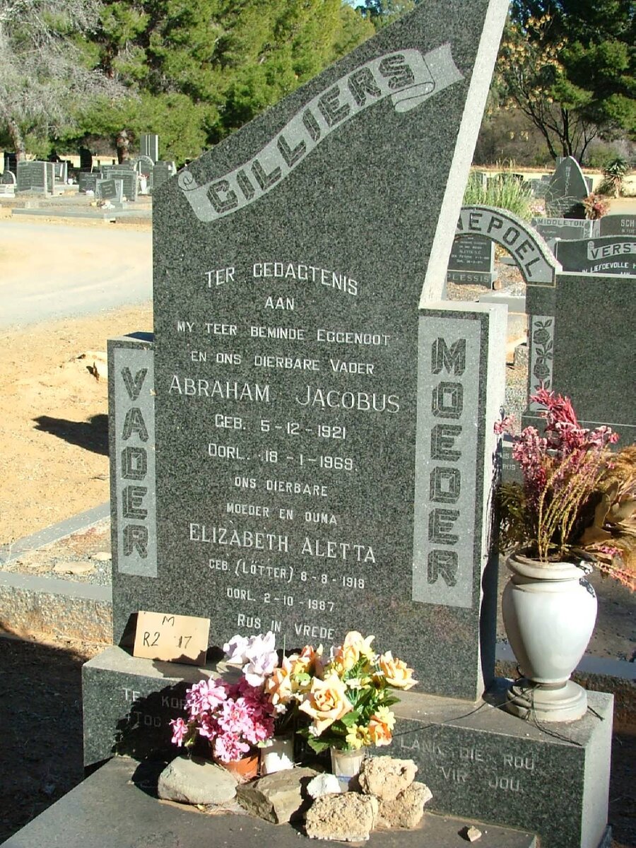 CILLIERS Abraham Jacobus 1921-1969 &amp;  &amp; Elizabeth Aletta LOTTER 1918-1987