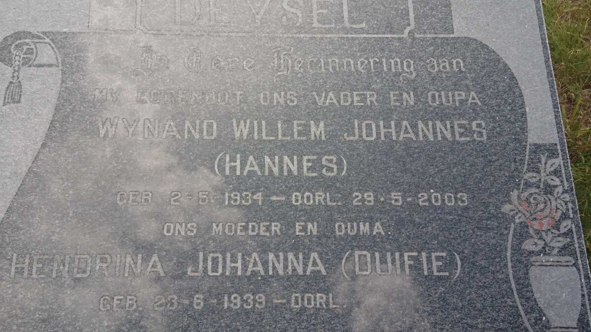 DEYSEL Wynand Willem Johannes 1934-2003 &amp; Hendrina Johanna 1939-