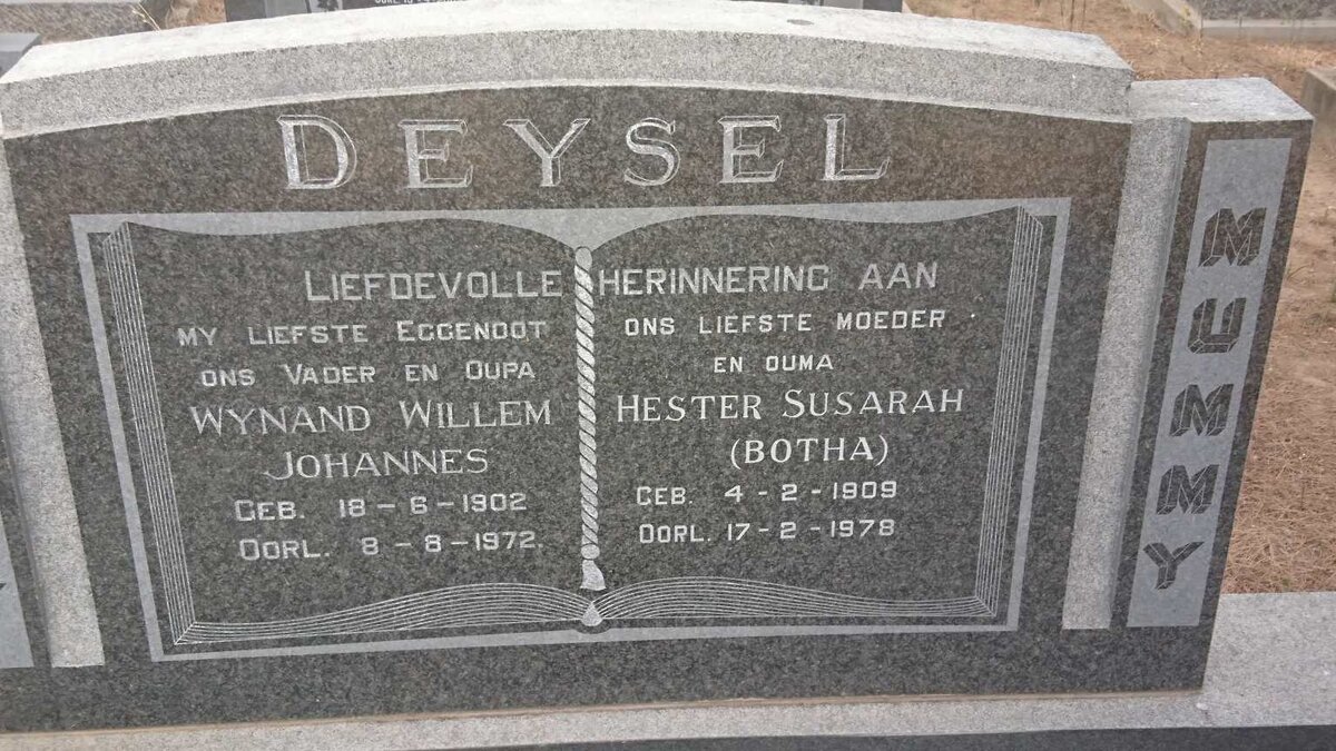 DEYSEL Wynand Willem Johannes 1902-1972 &amp; Hester Susarah BOTHA 1909-1978