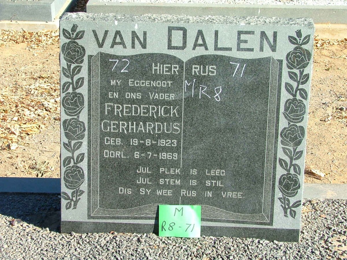DALEN Frederick Gerhardus, van 1923-1969