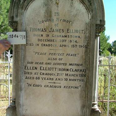 ELLIOTT Thomas James 1834-1905 &amp; Ellen CLARKE -1926