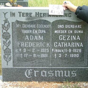 ERASMUS Adam Frederick 1925-1981 &amp; Gezina Catharina ROUX 1926-1990