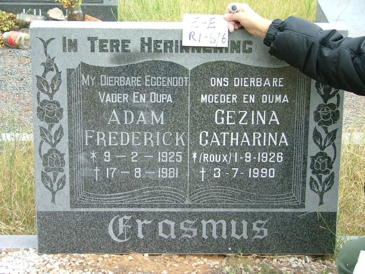 ERASMUS Adam Frederick 1925-1981 &amp; Gezina Catharina ROUX 1926-1990