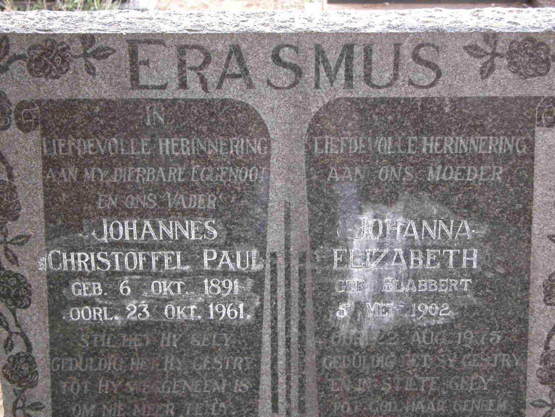 ERASMUS Johannes Christoffel Paul 1891-1961 &amp; Johanna Elizabeth SLABBERT 1902-1975