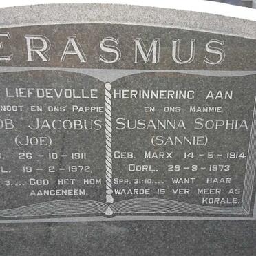 ERASMUS Jacob Jacobus 1911-1972 &amp; Susanna Sophia MARX 1914-1973