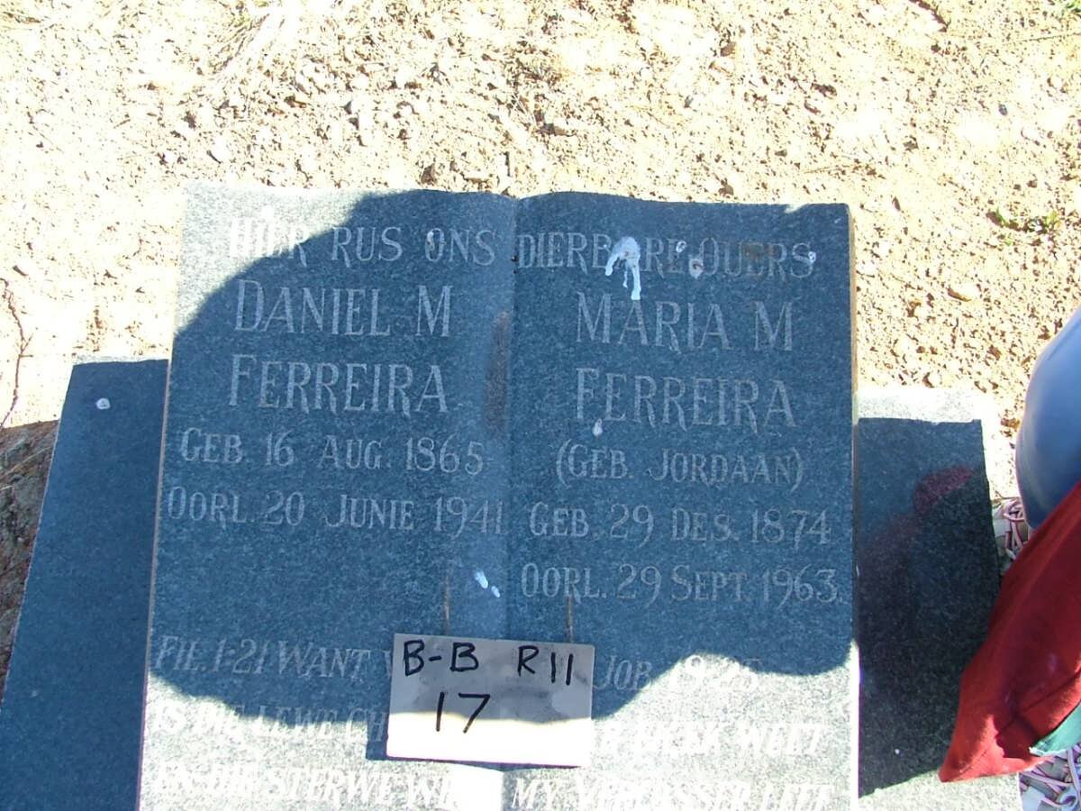 FERREIRA Daniel M. 1865-1941 &amp; Maria M. JORDAAN 1874-1963