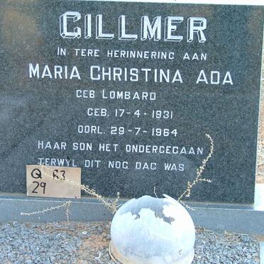 GILLMER  Maria Christina Ada nee LOMBARD 1931-1964