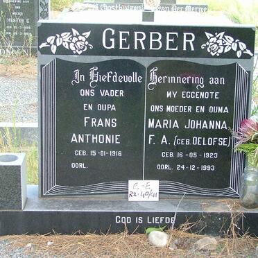 GERBER Frans Anthonie 1916- &amp;  Maria Johanna F.A. OELOFSE 1923-1993