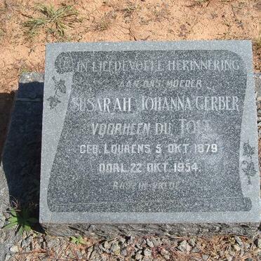 GERBER Susarah Johanna voorheen DU TOIT nee LOURENS 1879-1954