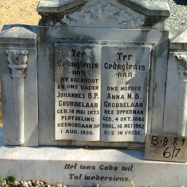 GROBBELAAR Johannes B.P. 1873-1939 &amp; Anna M.B. OPPERMAN 1880-1962