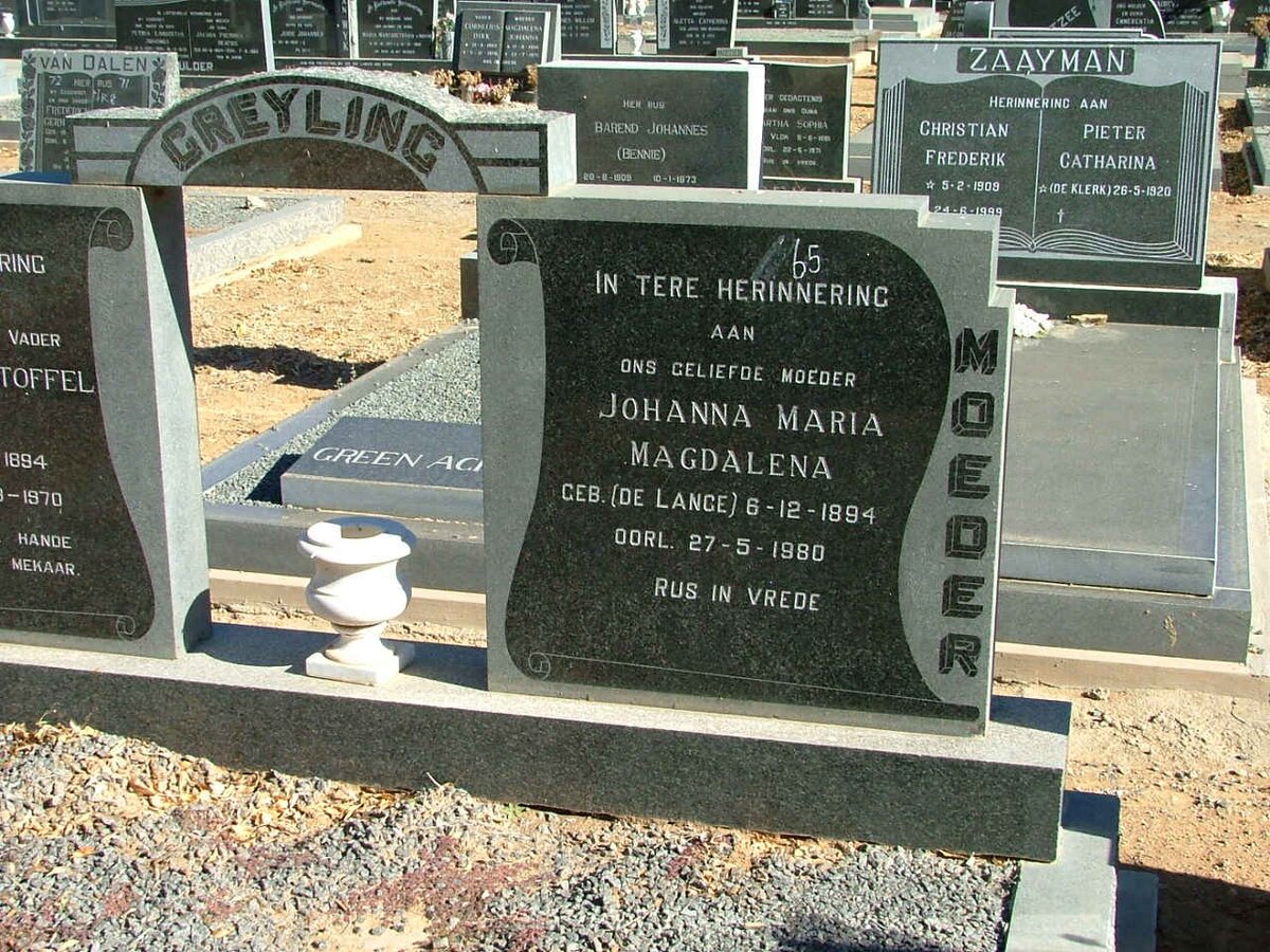 GREYLING Johanna Maria Magdalena DE LANGE 1894-1980