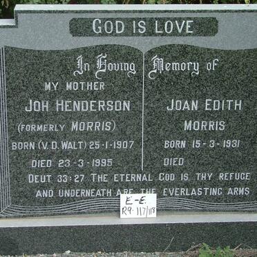 HENDERSON Joh formerly MORRIS nee v.d. WALT 1907-1995 :: MORRIS Joan Edith 1931-