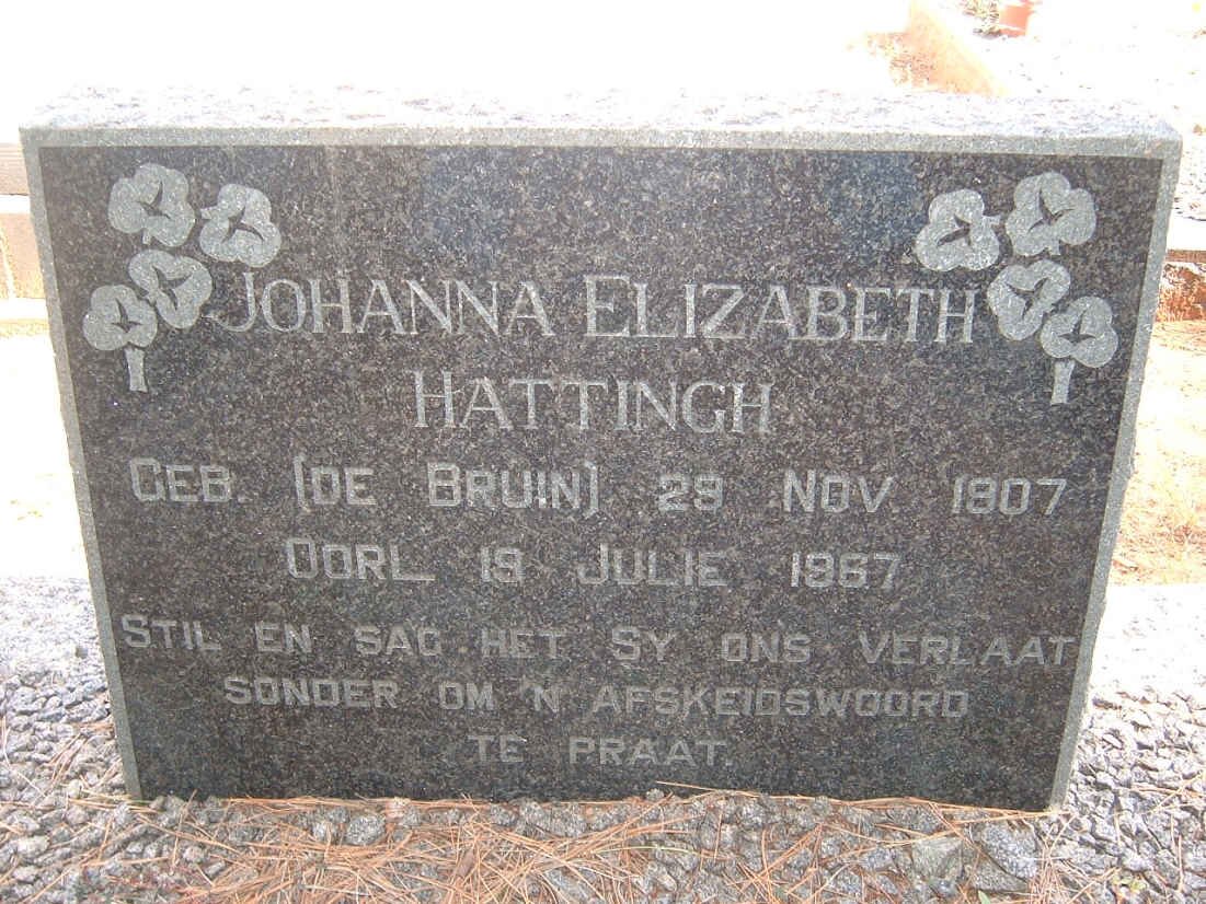 HATTINGH Johanna Elizabeth nee DE BRUIN 1907-1967