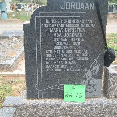 JORDAAN Maria Christina Ada nee VAN HEERDEN 1876-1957