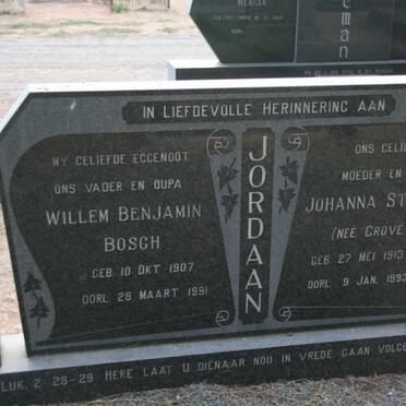 JORDAAN Willem Benjamin Bosch 1907-1991 & Johanna Stevens GROVE 1913-1993