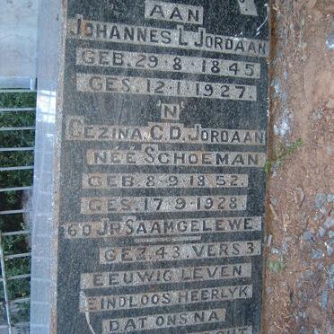 JORDAAN Johannes L. 1845-1927 &amp; Gezina C.D. SCHOEMAN 1852-1928