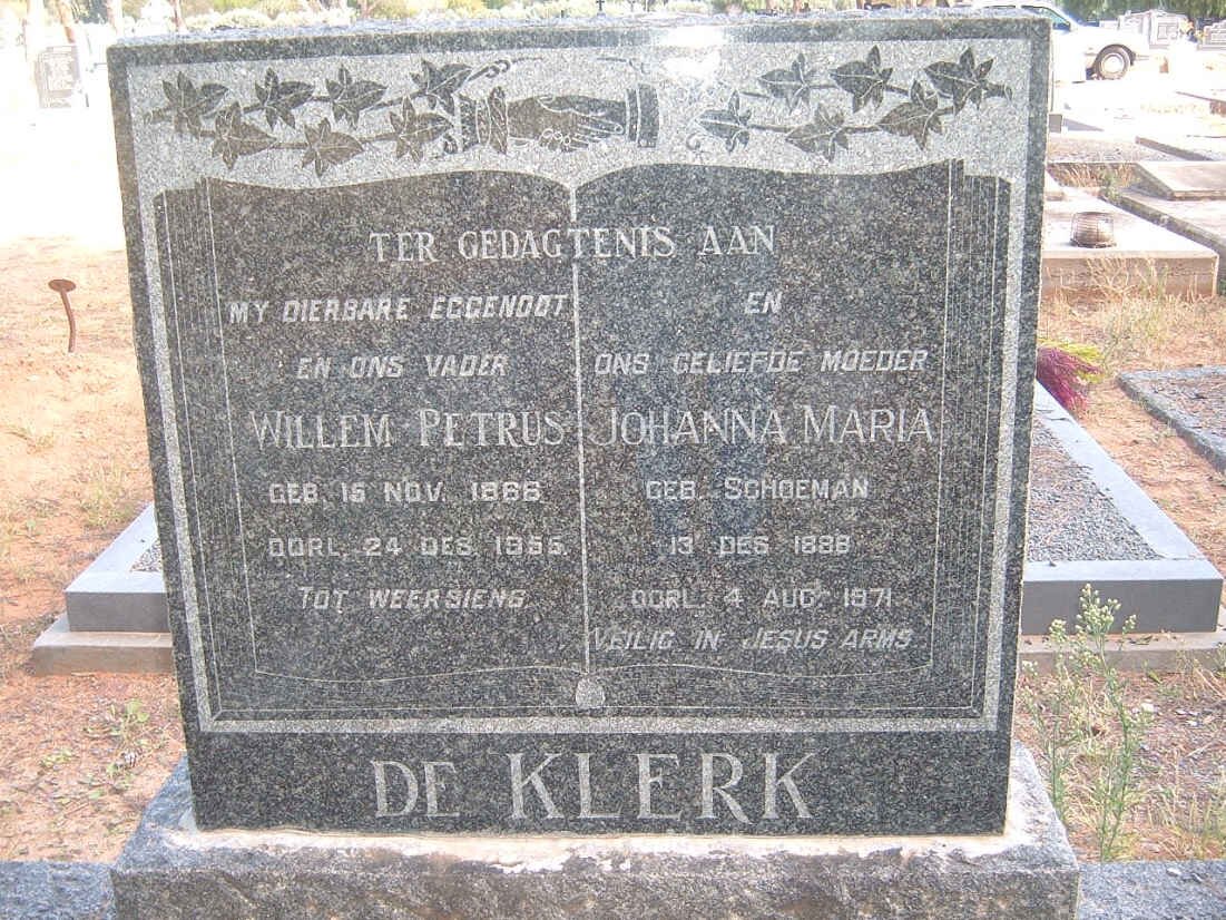 KLERK Willem Petrus, de 18??-1956 &amp; Johanna Maria SCHOEMAN 1888-1971