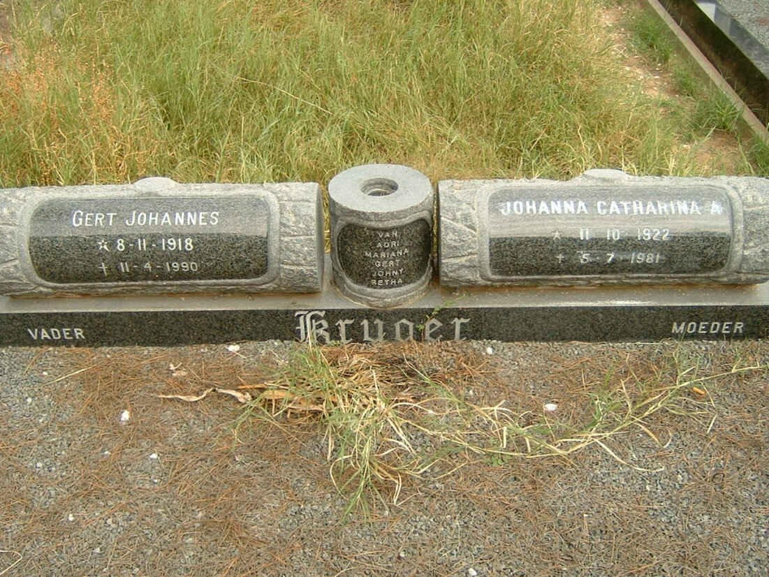 KRUGER Gert Johannes 1918-1990 &amp; Johanna Catharina A. 1922-1981