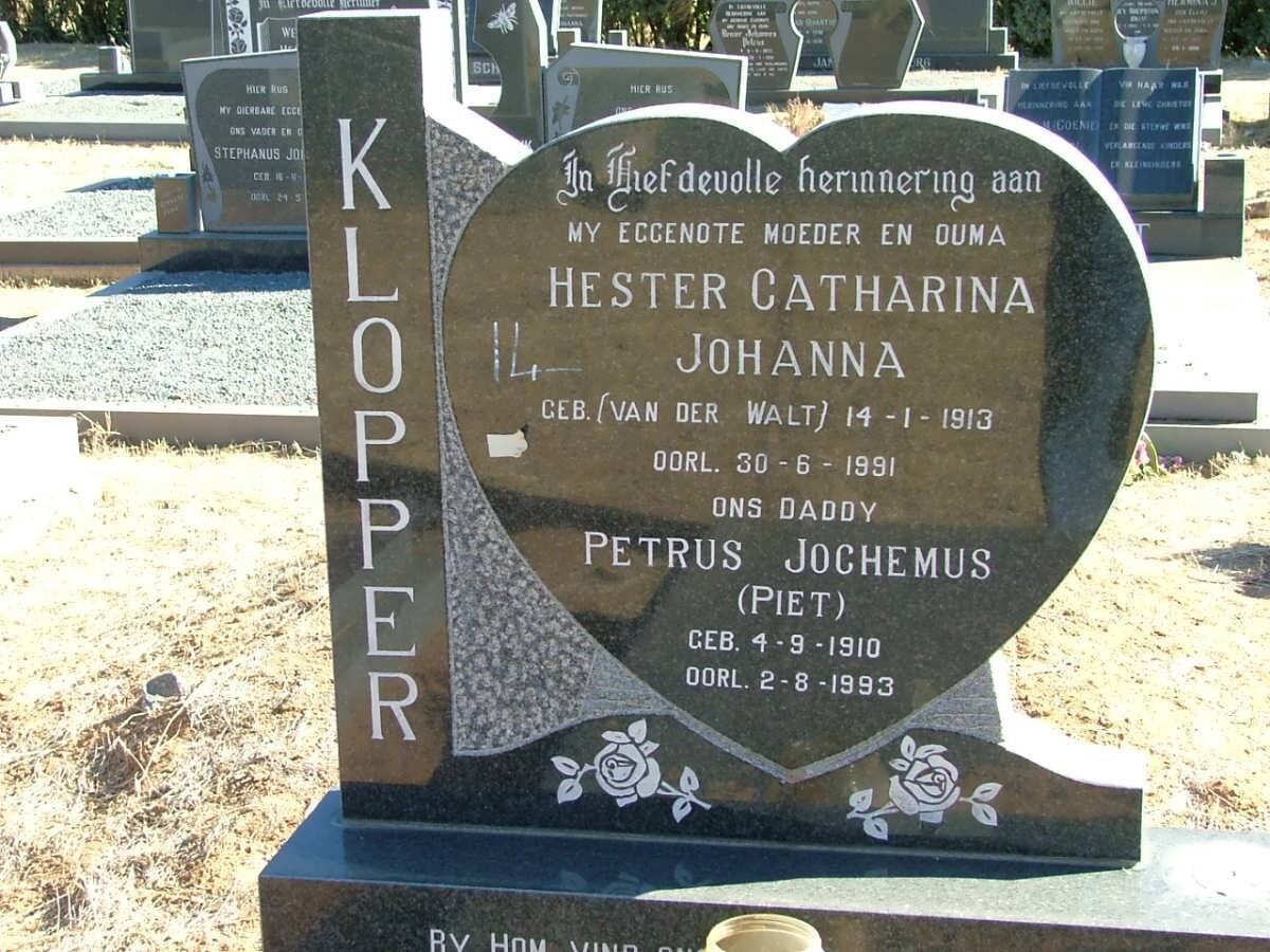 KLOPPER Petrus Jochemus 1910-1993 &amp; Hester Catharina Johanna VAN DER WALT 1913-1991