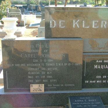 KLERK Carel Johannes, de 1914-1967 &amp; Maria Christina JORDAAN 1911-1988 :: BURT Anna E. nee DE KLERK -?