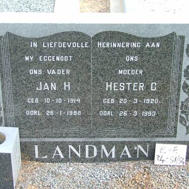 LANDMAN Jan H. 1914-1988 &amp; Hester C. 1920-1993