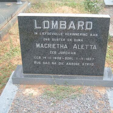 LOMBARD Magrietha Aletta nee JORDAAN 1908-1967