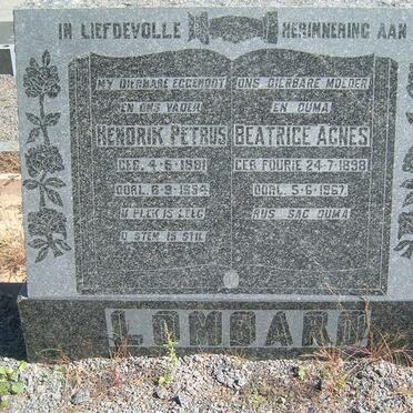 LOMBARD Hendrik Petrus 1891-1954 &amp; Beatrice Agnes FOURIE 1898-1967