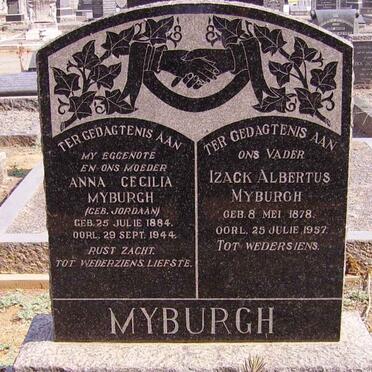 MYBURGH Izack Albertus 1878-1957 &amp; Anna Cecilia JORDAAN 1884-1944